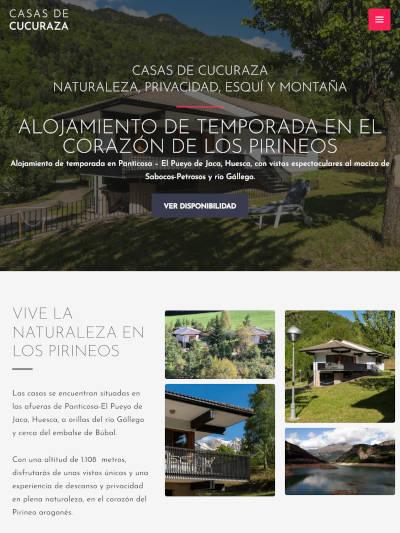 Vista del sitio web multilingüe de Casas de Cucuraza en tablet, diseño responsive y contenido adaptado